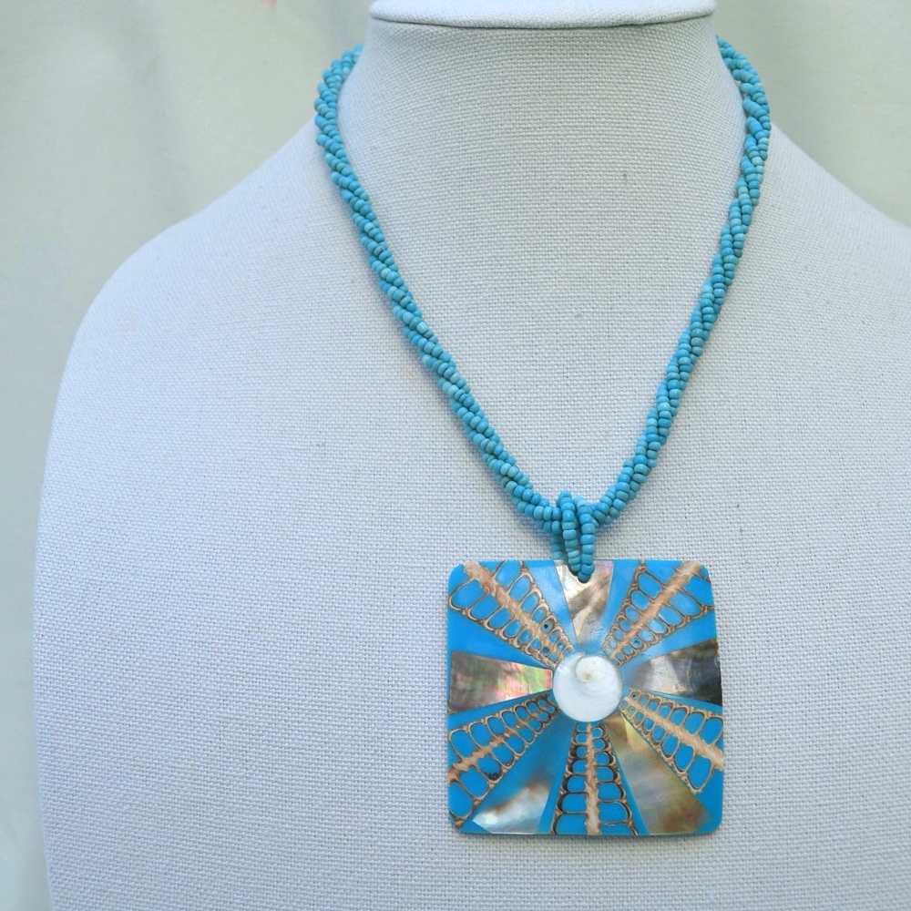 Blue Shell Beaded Necklace